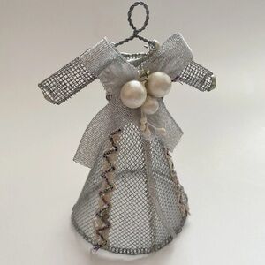 VTG Christmas Ornament Wedding Angel Dress On Hangers Wired Mesh
